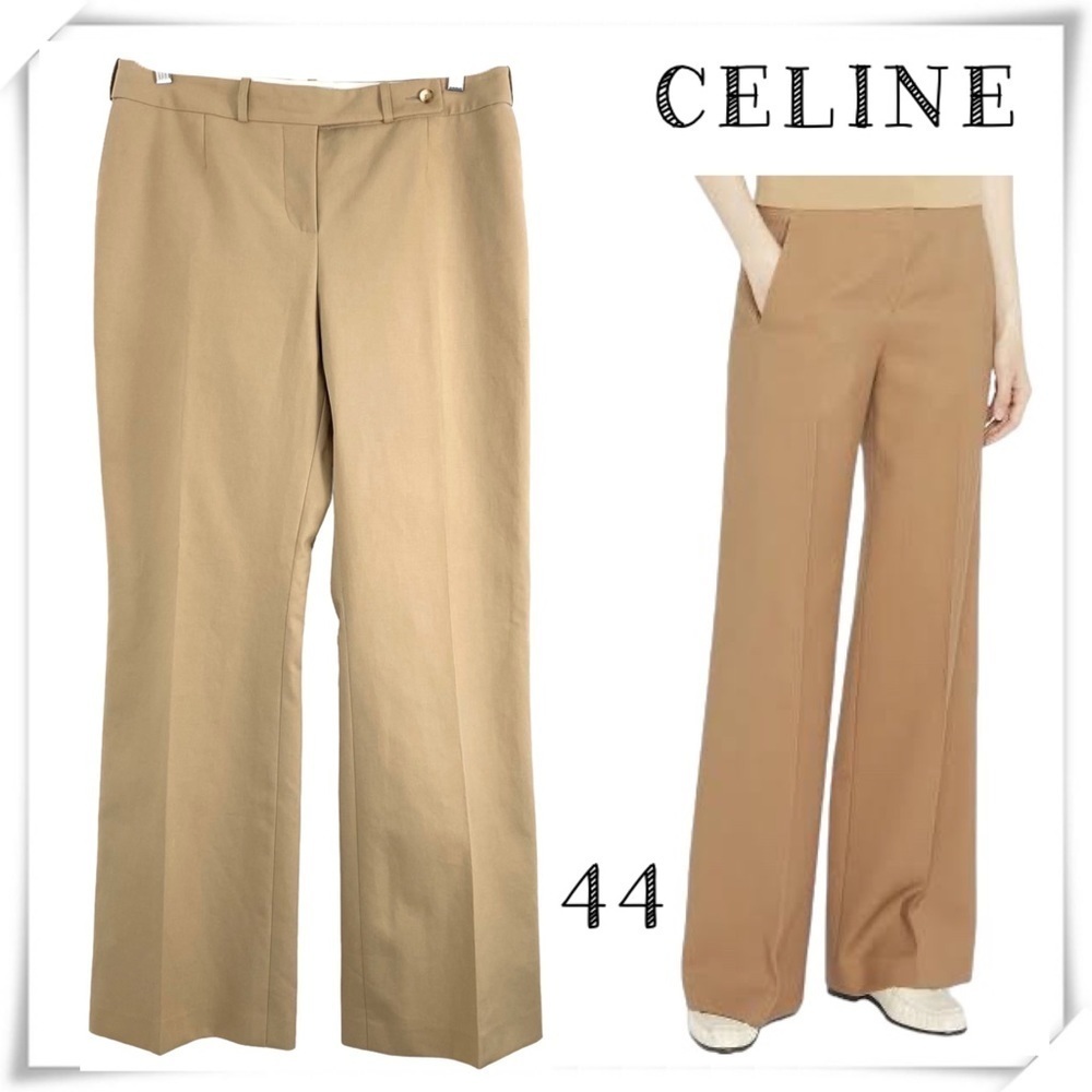 CELINE Cotton Blend Trench Flare Trouser Pants in Khaki Beige Size 12 /44